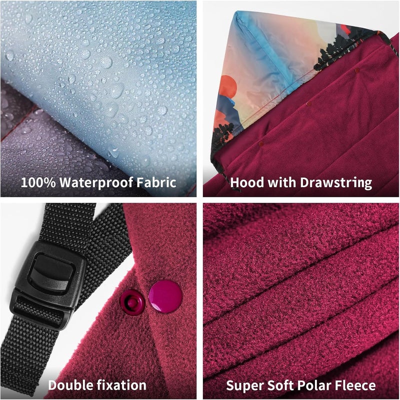 hotkoko Hooded Stadium Blanket, Waterproof Fleece Wearable Camping Blanket - Image 5